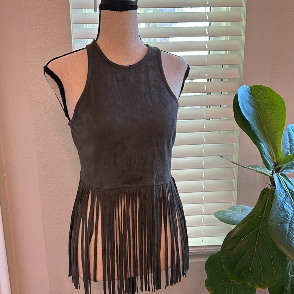 Faux Suede Fringe Tank